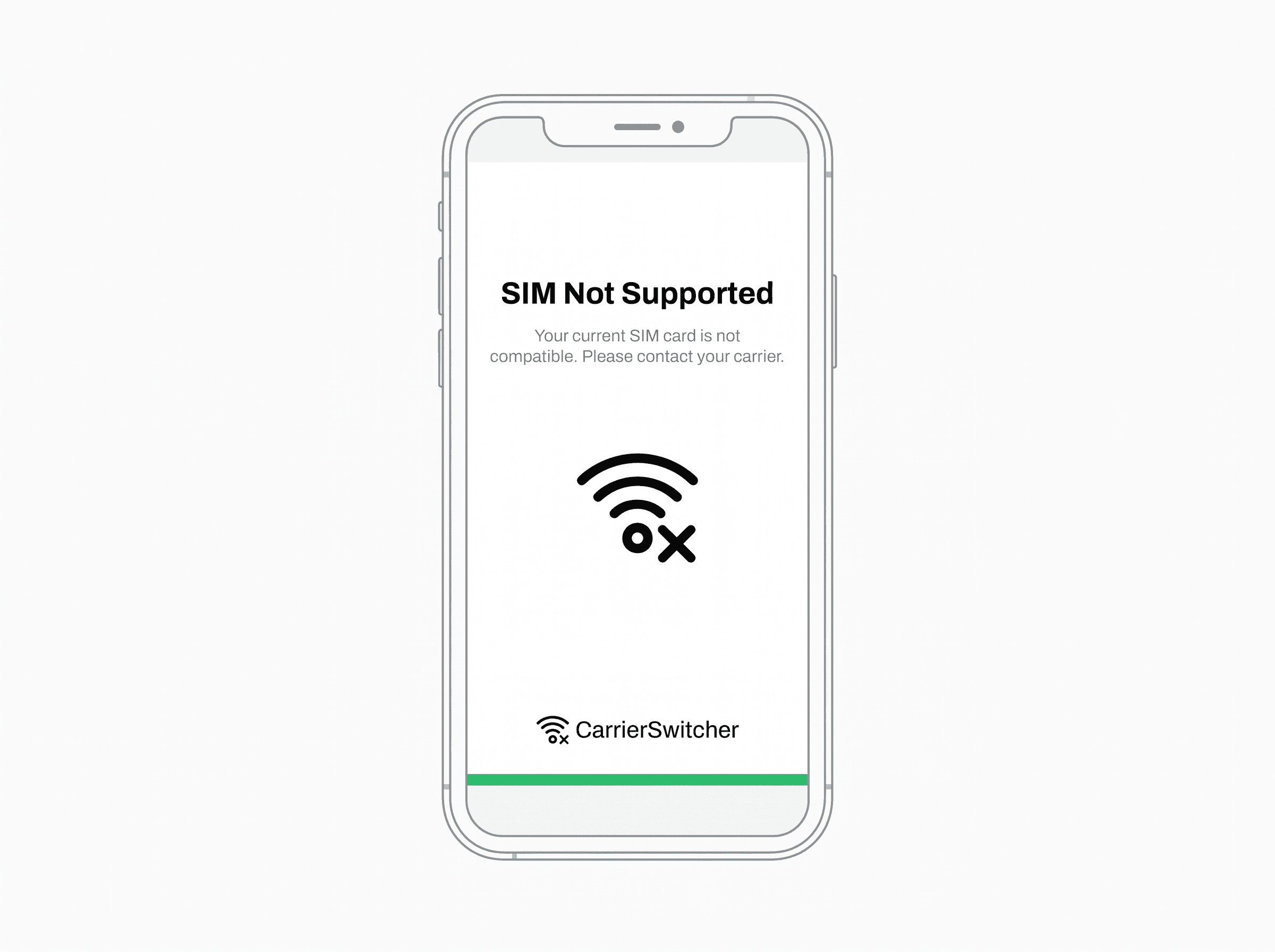 Generic phone screen showing SIM Not Supported